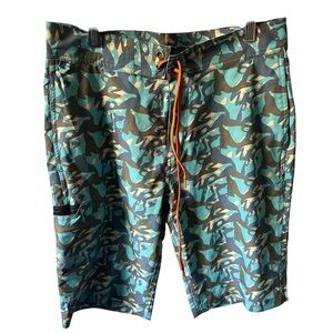 Grundens Fish Head Board Shorts Blue Green Size 30